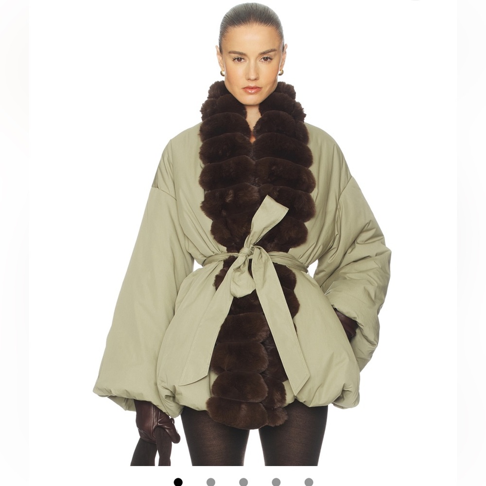 Helsa - Bubble Puffer With Faux Fur in Fennel & Cedar